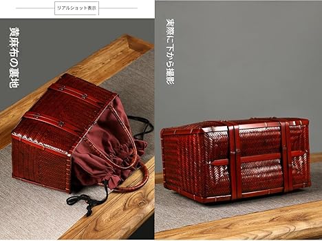 竹細工　蓋付き収納ボックス ブラウン茶道収納バッグ竹編バッグ 手作工芸品 保存版】 竹細工 蓋付き収納ボックス ブラウン茶道収納バッグ